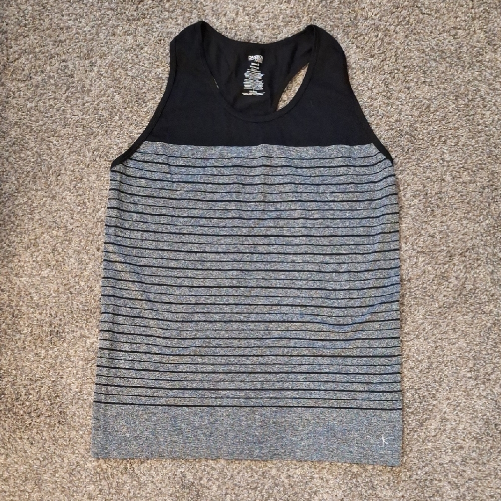 Danskin Black and Gray Striped Women's Tank Top 2XL. Loose Fit